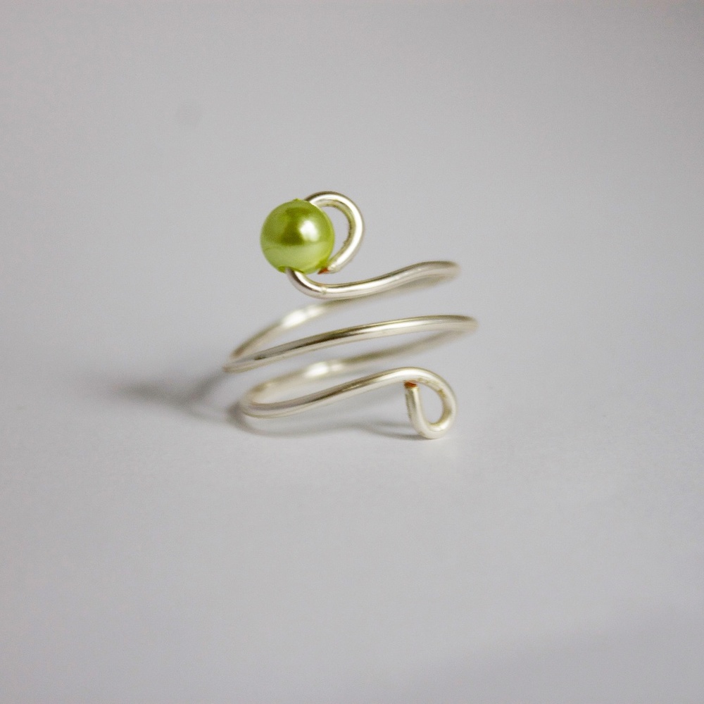 3 Wrap Silver ring with green pearl